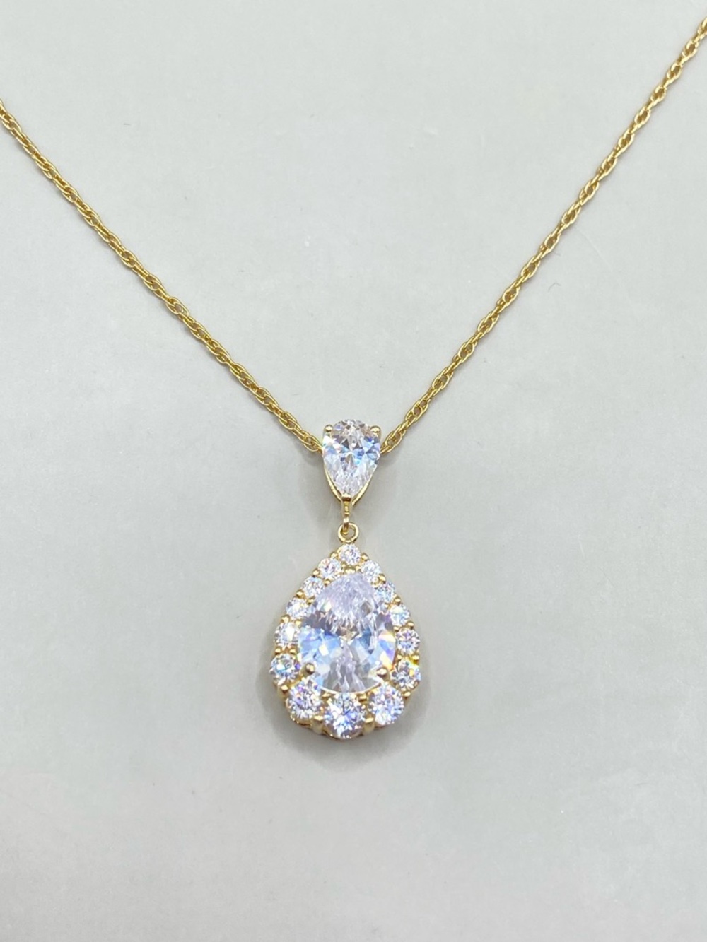 Stauer Gold Vermeil Teardrop Halo Pendant Necklace